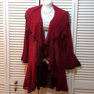 Red and Black Knit Cardigan Duster/Coat